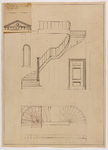 214764 Plattegrond en doorsnede van de trap en opstand van een frontispice voor het te bouwen Leesmuseum aan het ...